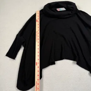 Free People Beach Poncho Sweater Women XS Black Waffle Knit‎ Cowl Neck Boho thumbnail 4