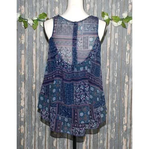 Altar'd State Crochet Blue Patchwork Sleeveless Blouse Top Size XS Flowy thumbnail 7