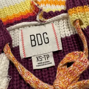 BDG Reid Hooded Sweater Vest Crop Stripe Y2K Indie Sleaze 90s Grunge Festival XS thumbnail 3