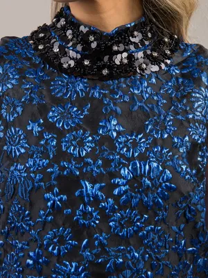 NWT SUGARLIPS Centralia Jacquard Floral Elma Dress Blue Black Size Small thumbnail 4