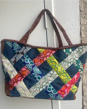 Hadley Pollet Zinnia Departure Tote Navy Brown Leather Braiding thumbnail 1
