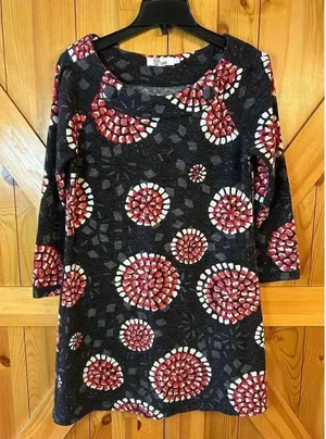 Aryeh Black Red White Gray 3/4 Sleeve Moroccan Sweater Dress Size Large (8803) thumbnail 1