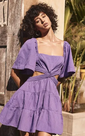 Free People Cross of Sunlight Lilac Cutout Tiered Mini Dress thumbnail 1