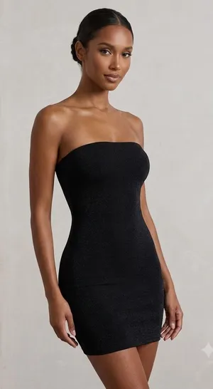 White Fox Youre The Reason Mini Dress Black Shimmer Strapless Bodycon‎ XS thumbnail 1