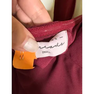 American Threads Burgundy Ruffle‎ Halter Midi Dress Wine Red Tiered V-Neck Small thumbnail 3