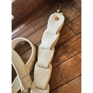 Cream Pebbled‎ Leather Handbag Straps Set Braided & Adjustable Gold Hardware thumbnail 4