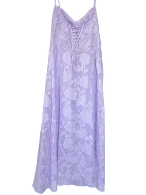 Lavender Floral Jacquard Lace Up Back Midi Dress Wedding Guest M thumbnail 4