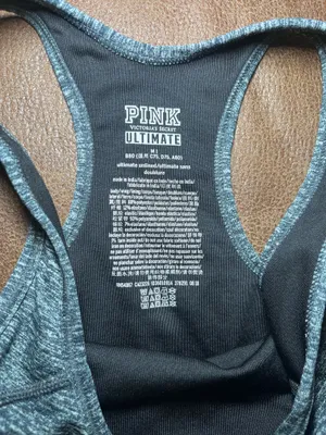 PINK Ultimate Womens Sports Bra Gray Heathered Medium Support Racerback Wireless thumbnail 4