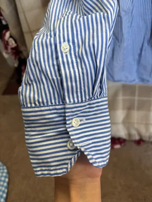 J. Crew Women’s Slim Navy and White Striped Button Down Shirt Size 10 thumbnail 2