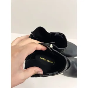 Anne Klein Boots Size 10.5 Black Block Heel Almond Toe Buckle‎ Detail NEW thumbnail 8