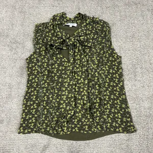 Alexis Top Womens Small Silk Neck Tie Sleeveless Blouse Lined Shirt Office Green thumbnail 1