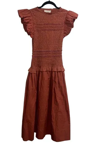 NEW NWT Madeline Smocked Midi Dress Clay thumbnail 4