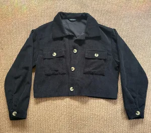 SheIn Black Cropped Corduroy Jacket thumbnail 2