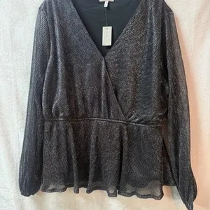 Maurices Women's Black Long Sleeve V-Neck Peplum Blouse XL thumbnail 1