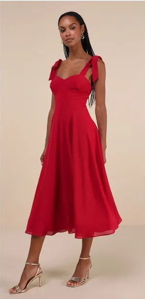 Lulu's Sophisticated Charisma Berry Red Tie-Strap A-Line Midi Dress thumbnail 1