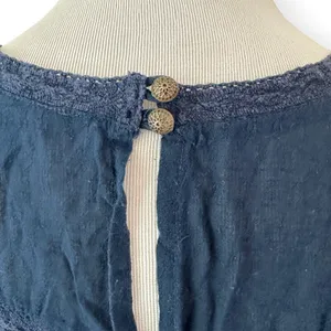 Lucky Brand | L | Navy Patterned Lace Accent Cotton Boho Peasant Shirt Top thumbnail 5