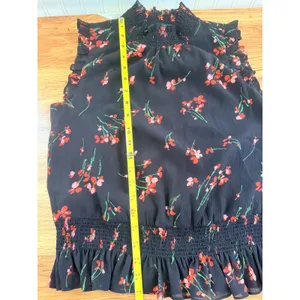 J.Crew Floral Smocked High Neck Ruffle Sleeveless Blouse Black Red Size 2 thumbnail 9