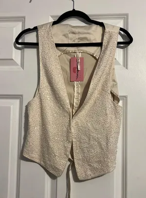 Vintage Beaded Vest Tan Size M thumbnail 1