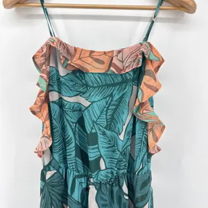 Farm Rio Anthropologie Ruffled Botanical Maxi Dress Tropical Teal‎ Pink Small thumbnail 8