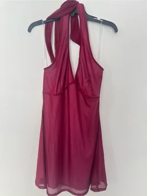 Women's Scarf Halter Mesh Mini Dress - Wild Fable - Cherry Red Sz L thumbnail 2