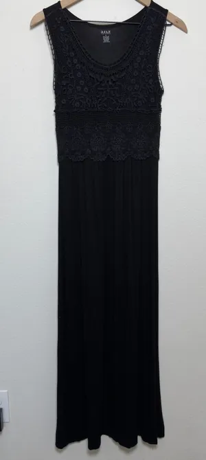 a.n.a Women Maxi Dress‎ Small Black Crochet Lace Bodice Sleeveless Knit Stretch thumbnail 1