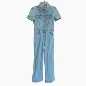 Avec Les Filles Light Wash‎ Denim Short Sleeve Button Front Utility Jumpsuit 26 thumbnail 4