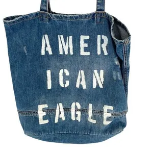 American Eagle Outfitters Denim Tote Bag.‎ Cotton Blue Medium Size thumbnail 2