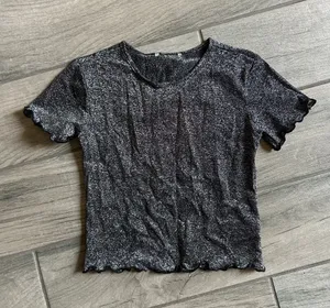 Metallic Black Short Sleeve Ruffle thumbnail 1