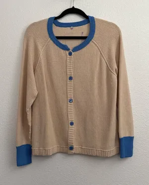 Blue Cream Button Front Cardigan Medium thumbnail 1