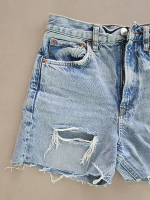 Zara 'The Pepper Mom' Light Blue Distressed Denim Shorts Size 4 thumbnail 4