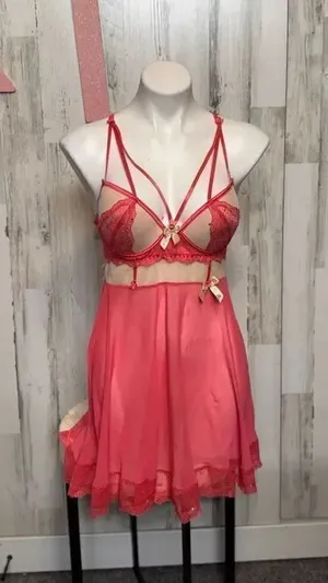Women’s pink Lace Babydoll Lingerie Chemise Crisscross Back Size XL thumbnail 1