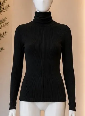 P.int Womens Turtleneck Top Black Ribbed Long Sleeve Slim Fit XS thumbnail 1