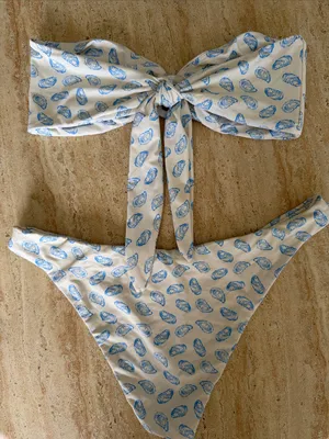 Toasted Coconut Oyster Print Strapless Top & Bottom thumbnail 4