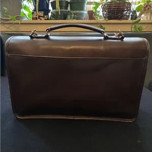Chocolate Leather Briefcase Messenger Shoulder Strap Bag Brown thumbnail 3