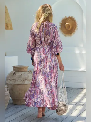 NWT Free People Purple Paisley Balloon Sleeve ‘Mirage’ Tassel Maxi Dress, Size 8 thumbnail 5