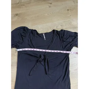 EUC Free People Tie The Knot Top Ribbed Puffed Long Sleeves Black Modal Size L thumbnail 8
