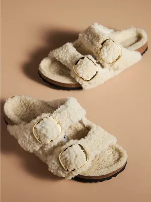 New Birkenstock Arizona Big Buckle Shearling Sandal Teddy Eggshell Size 41 US 10 thumbnail 1