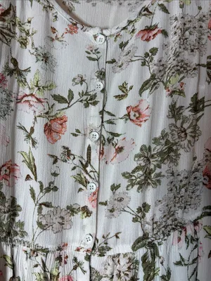 Frye Floral Button-Front sleeveless Maxi Dress White with Pink & Olive large thumbnail 3