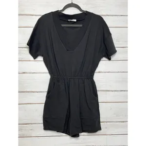 Zenana Gray Cotton V Neck Romper Size Small Short Sleeve Utility Pocket thumbnail 2