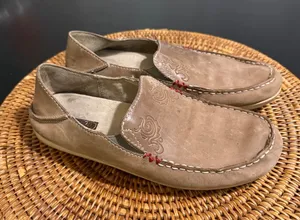 OluKai Women Tan Leather Slip On Loafers Embossed Drop In Heel Shoes thumbnail 1