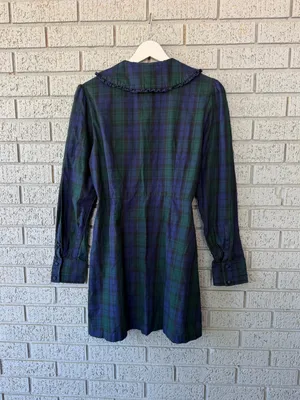 Hill House The Hazel Dress Blackwatch Tartan Plaid Cotton Ruffle Mini Medium thumbnail 6