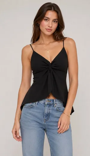Tiger Mist Camisole Top Womens Size S Black Twist Front‎ Handkerchief Hem Edgy thumbnail 1