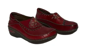 Spring Step L'Artiste Burbank Red Leather Floral Clogs Women EU 39 US 8 Wedge thumbnail 1