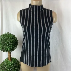 Anthropologie Moth Gray & White Striped Mock Turtleneck Sleeveless Knit Top S thumbnail 3