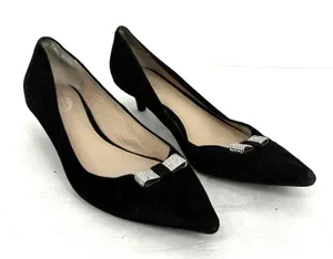 Coach Monroe Black Suede Kitten Heels Crystal Bow Pumps Women's Size 9 thumbnail 1