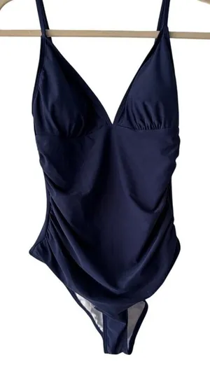 Cupshe Navy Blue Ruched V-Neck One Piece Swimsuit M‎ thumbnail 1