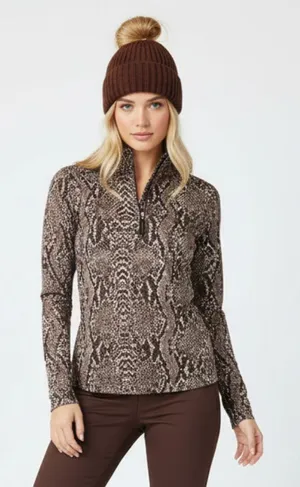 Nils Brown Animal Print Long Sleeve Quarter Zip Top S thumbnail 1