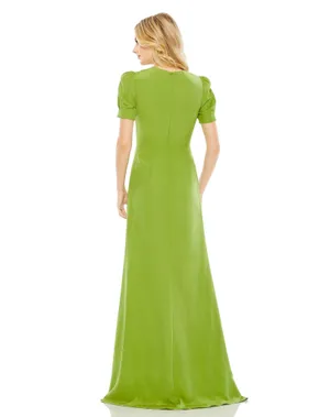 Mac Duggal Plunge Neck Puff Sleeve Cut Out Gown thumbnail 2