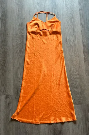 House of Harlow Orange Satin Maxi Halter Dress Size S thumbnail 1
