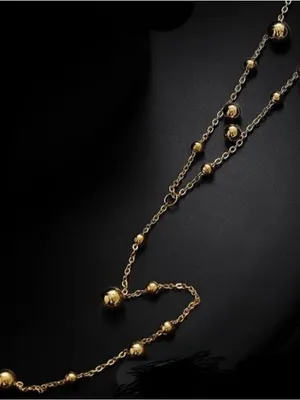 18K Gold Plated Y Lariat Stainless Steel Ball Chain Womens Necklace thumbnail 3